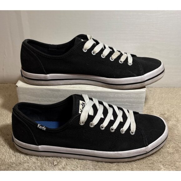 Keds Kickstart Sneakers Black Womens Sz 8 Canvas Laces Ortholite Insole WF54684 - Picture 2 of 11